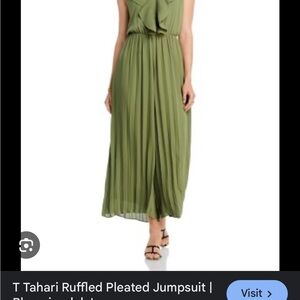 T Tahari Sage Green Ruffle Pleated Jumpsuit